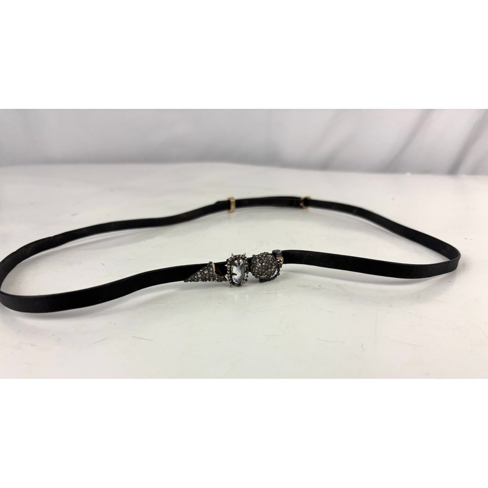 Alexis Bittar Crystal Embellished Black Skinny Leather Belt Gothic‎ Glam 28"-30"